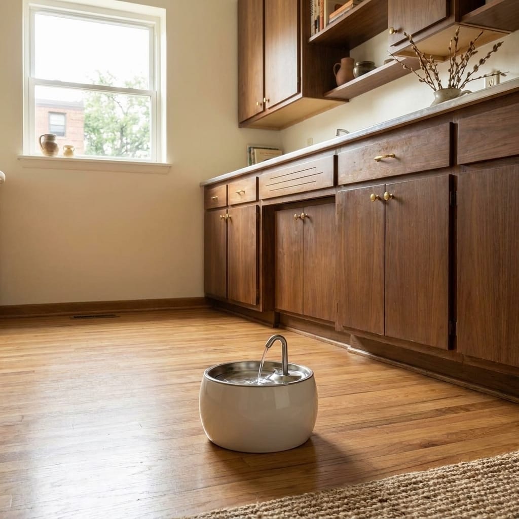 Catit PIXI Stainless Steel in a small modern apartment