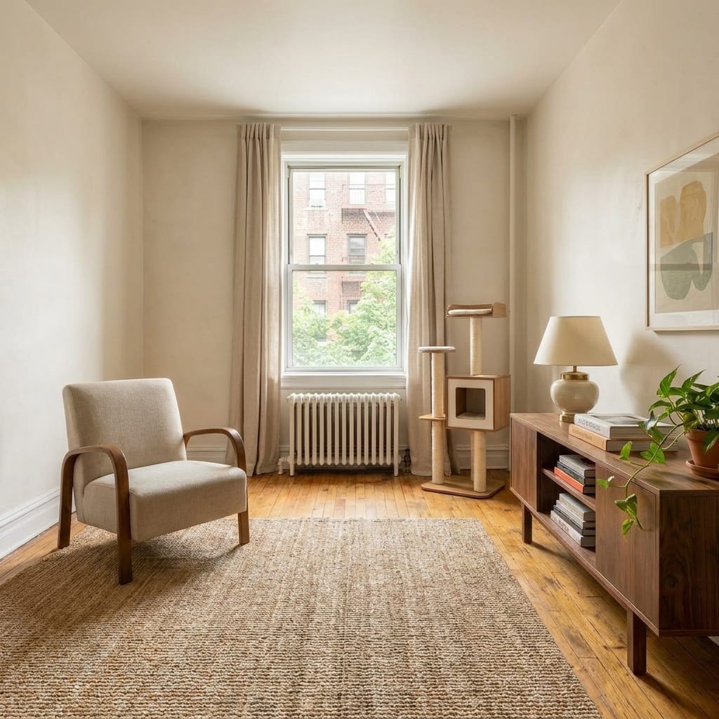 Catit Vesper V-High Base (Walnut) in a small modern apartment