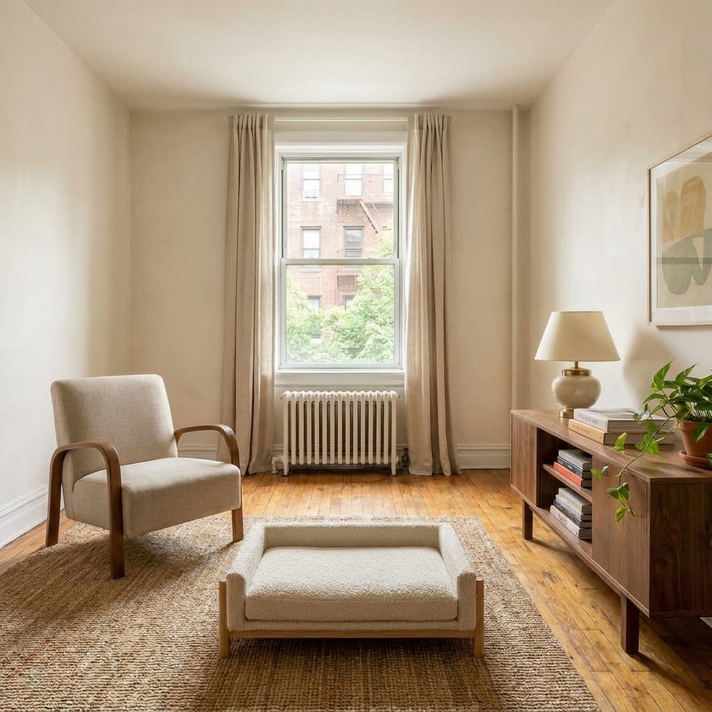 EveryYay Boucle Cuddler Cat Bed in a small modern apartment