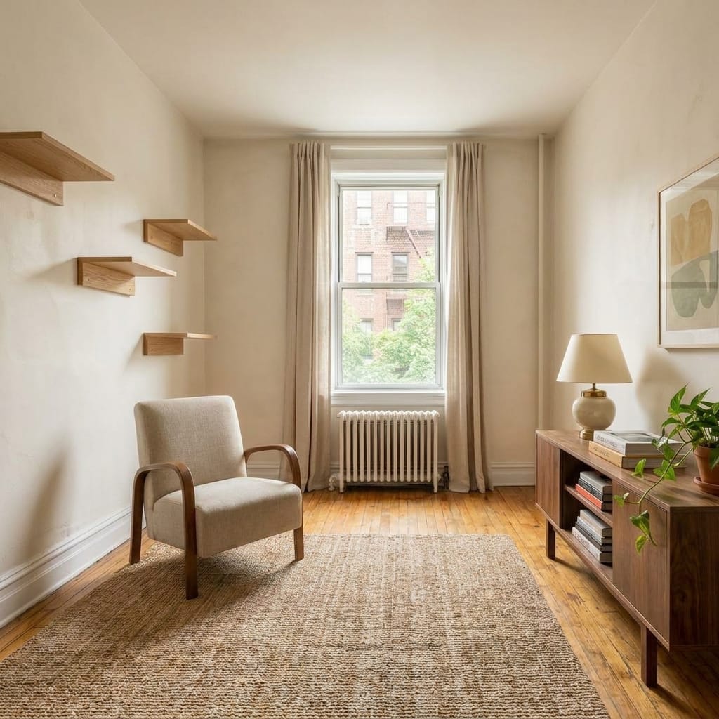 MYZOO Lack Floating Cat Shelf in a small modern apartment