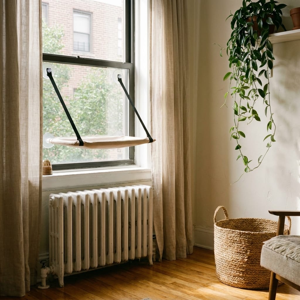 PEFUNY Cat Window Hammock in a small modern apartment