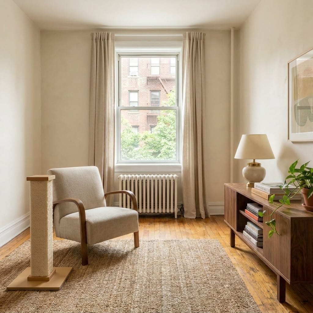 SmartCat Ultimate Scratching Post in a small modern apartment