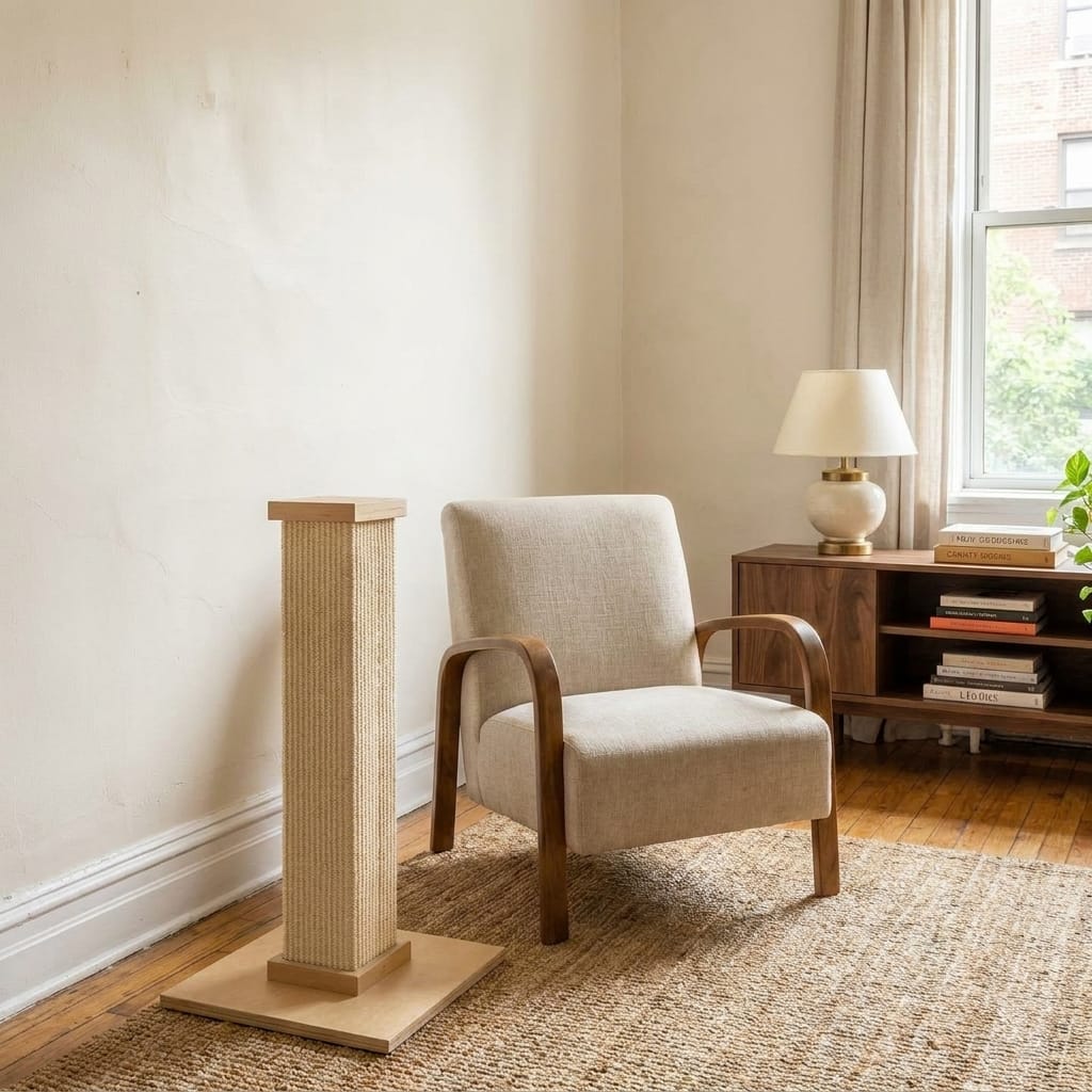 Trixie Parla Scratching Post in a small modern apartment
